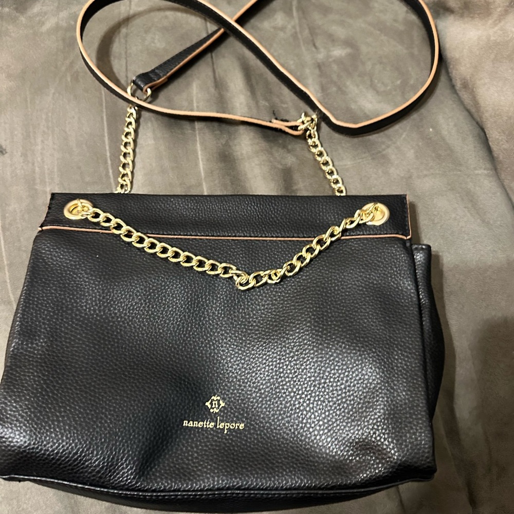 Nanette Lepore Black Leather Shoulder Bag EUC